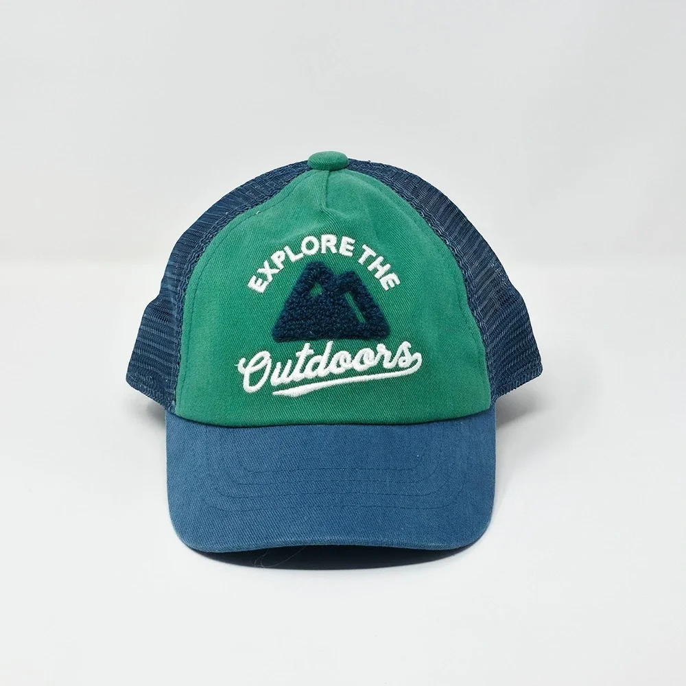 Cat & Jack Explore the Outdoors Trucker Hat Kids OS Blue Green Mesh Casual Cap